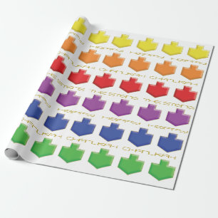 Hanukkah Personalize Giftwrap "Dreidel 3D Färger" Presentpapper