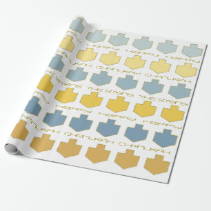 Hanukkah Personalize Giftwrap ’Dreidel Blue/Tan Presentpapper