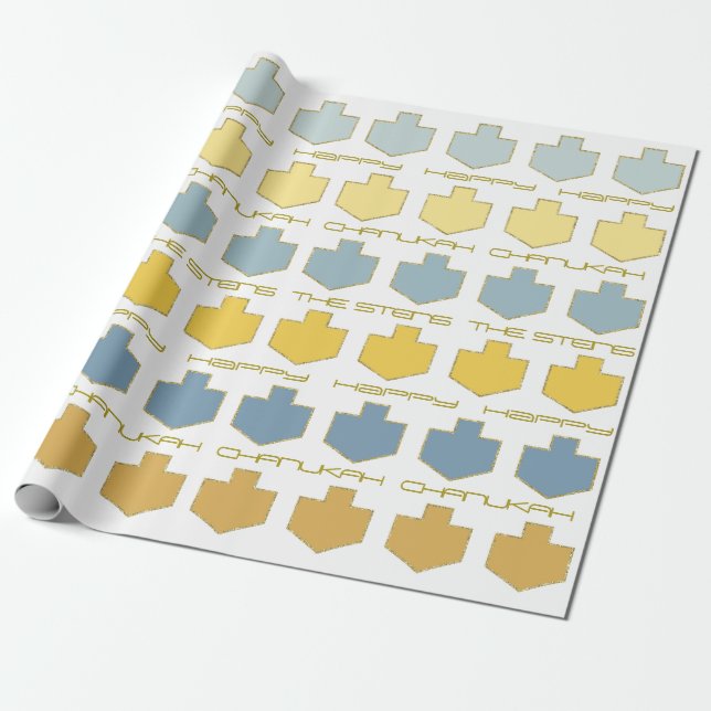 Hanukkah Personalize Giftwrap ’Dreidel Blue/Tan’ Presentpapper (Utrullad)