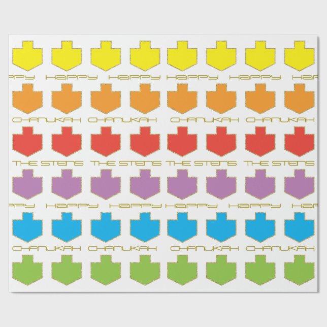 Hanukkah Personalize Giftwrap "Dreidel Färger" Presentpapper (Seam)