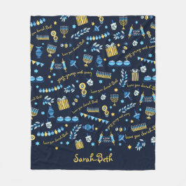 Hanukkah Personlig Menorah Dreidel Ull Blank Fleecefilt