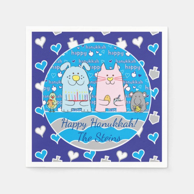 Hanukkah Pets Napkins Cocktail Personalize Pappersservett (Framsidan)