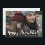 Hanukkah Photo Helgdag Card Julkort<br><div class="desc">Det här vackra fotokortet som lyder "Lycklig Hanukkah!" i skripttypsnitt på framsidan och din familj namn med året är perfekt för att skicka till vänner och familj. Om du vill se hur korten ska se ut väljer du Anpassa den här mallen, överför ett favoritfoto och skriver in ditt namn. Det...</div>