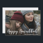 Hanukkah Photo Helgdag Card Julkort<br><div class="desc">Det här vackra fotokortet som lyder "Lycklig Hanukkah!" i skripttypsnitt på framsidan och din familj namn med året är perfekt för att skicka till vänner och familj. Om du vill se hur korten ska se ut väljer du Anpassa den här mallen, överför ett favoritfoto och skriver in ditt namn. Det...</div>