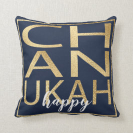 Hanukkah Pillow Chanukah Lycklig Guld/Blue Kudde