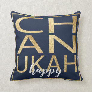 Hanukkah Pillow Chanukah Lycklig Guld/Blue Kudde