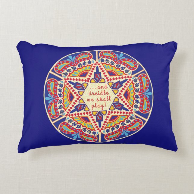 Hanukkah Pillow "Chanukah Paisley Dreidle Design" Prydnadskudde (Framsidan)