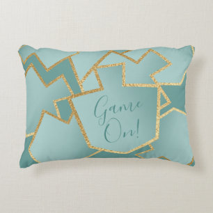 Hanukkah Pillow Dreidels Game On/Turquoise Prydnadskudde