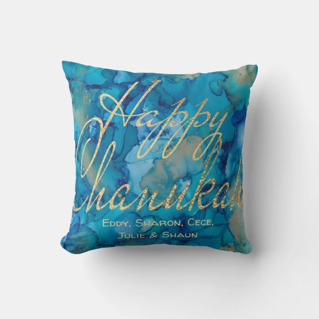 Hanukkah Pillow Lycklig Hanukkah Guld/Blue Kudde (Framsida)