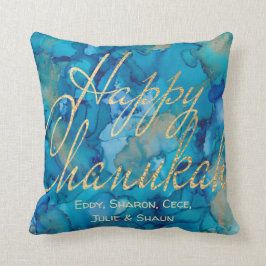 Hanukkah Pillow Lycklig Hanukkah Guld/Blue Kudde