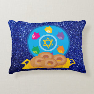 Hanukkah pläterar med glitter för Dreidels Prydnadskudde