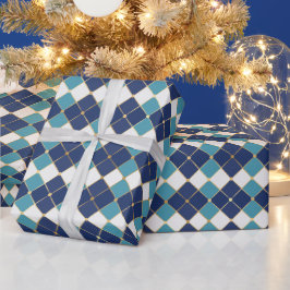 Hanukkah-platta i blå inpackningspapper presentpapper