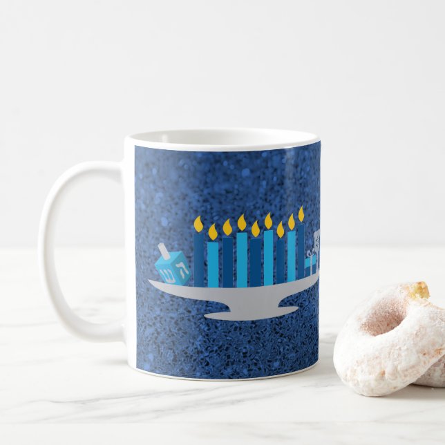 Hanukkah Potpourri Blue Faux Glitter Kaffemugg (Med munk)