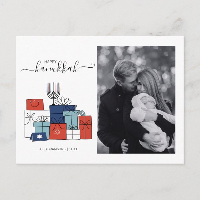 Hanukkah-presenter & Menorah Helgdagskort för foto Helg Vykort (Framsida)