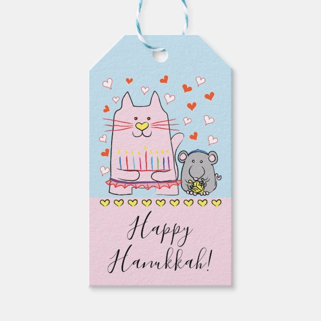 Hanukkah Presentkort Katt och Mus Presentetikett (Framsidan)