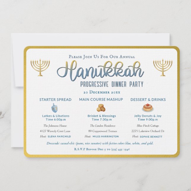 Hanukkah Progressive Dinner Party Invitation Inbjudningar (Framsida)