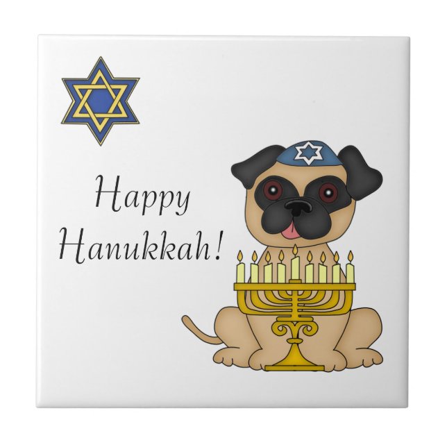 Hanukkah-Pug Hund med Menorah Kakelplatta (Framsidan)