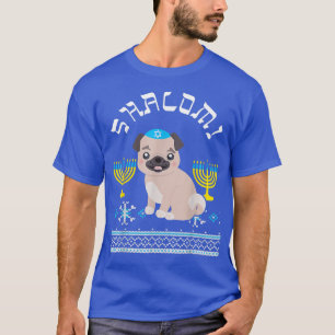 Hanukkah Pug Hund Shalom Menorah Yarmulke Hanukkah T Shirt