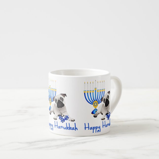 Hanukkah Pug med Menorah och Dreidels Espressomugg (Framsida höger)