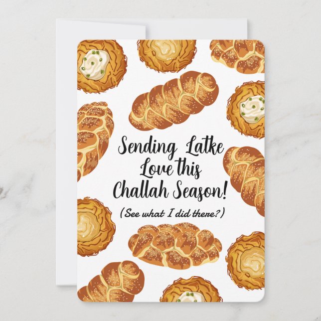Hanukkah Pun Illustration – Latkes och Challah Julkort (Framsida)