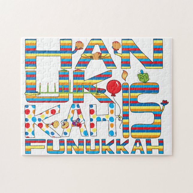Hanukkah Puzzle för barn/Wh "Hanukkah is Funukkah" Pussel (Horisontell)