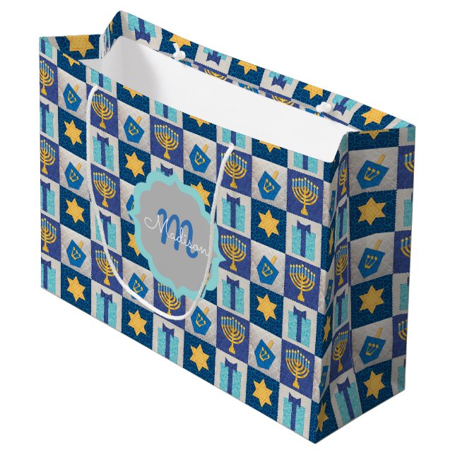 Hanukkah Quilt Personlig Large Gift Bag (Framsidan Vinklad)