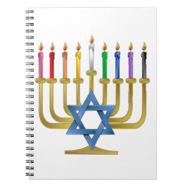 Hanukkah Rainbow Candles Guld Menorah Anteckningsbok