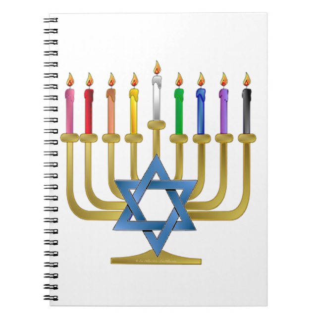 Hanukkah Rainbow Candles Guld Menorah Anteckningsbok (Framsidan)