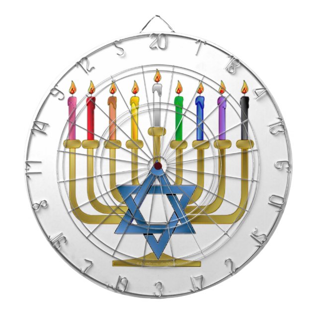 Hanukkah Rainbow Candles Guld Menorah Darttavla (Framsidan)