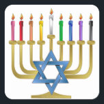 Hanukkah Rainbow Candles Guld Menorah Fyrkantigt Klistermärke<br><div class="desc">Du tittar på Lee Hiller-designsamlingen av Hem- och Office Decor,  Apparel,  Gifts and Collectibles. Utformningen omfattar Lee Hiller Photography och Mixed Media Digital Art Collection. Du kan visa hennes naturfotografi på http://HikeOurPlanet.com/ och följa hennes vandrande blogg i Hett Vår nationalpark.</div>