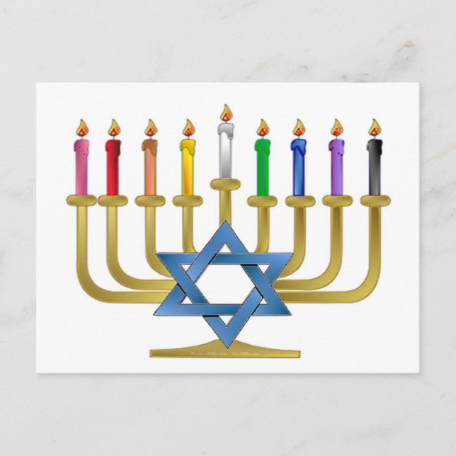 Hanukkah Rainbow Candles Guld Menorah Helg Vykort (Framsida)