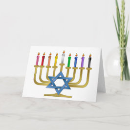 Hanukkah Rainbow Candles Guld Menorah Helgkort