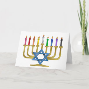 Hanukkah Rainbow Candles Guld Menorah Helgkort