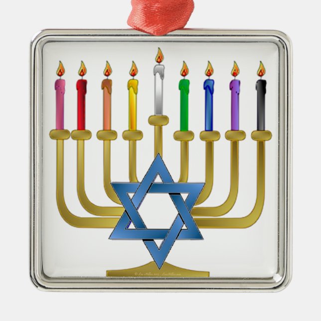 Hanukkah Rainbow Candles Guld Menorah Julgransprydnad Metall (Framsidan)
