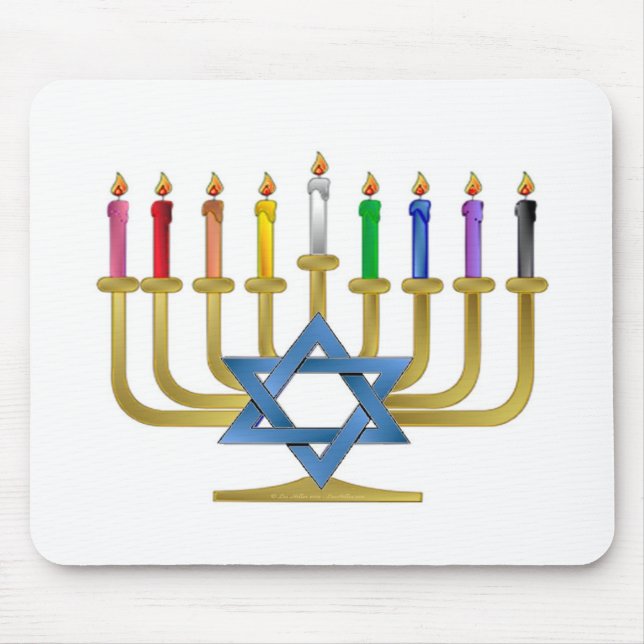 Hanukkah Rainbow Candles Guld Menorah Musmatta (Framsidan)