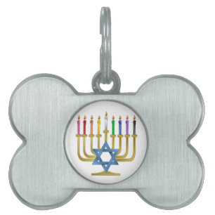 Hanukkah Rainbow Candles Guld Menorah Namnbricka Husdjur