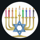Hanukkah Rainbow Candles Guld Menorah Runt Klistermärke<br><div class="desc">Du tittar på Lee Hiller-designsamlingen av Hem- och Office Decor,  Apparel,  Gifts and Collectibles. Utformningen omfattar Lee Hiller Photography och Mixed Media Digital Art Collection. Du kan visa hennes naturfotografi på http://HikeOurPlanet.com/ och följa hennes vandrande blogg i Hett Vår nationalpark.</div>