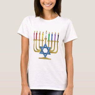 Hanukkah Rainbow Candles Guld Menorah T Shirt