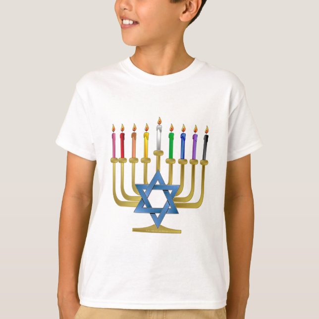 Hanukkah Rainbow Candles Guld Menorah T Shirt (Framsida)