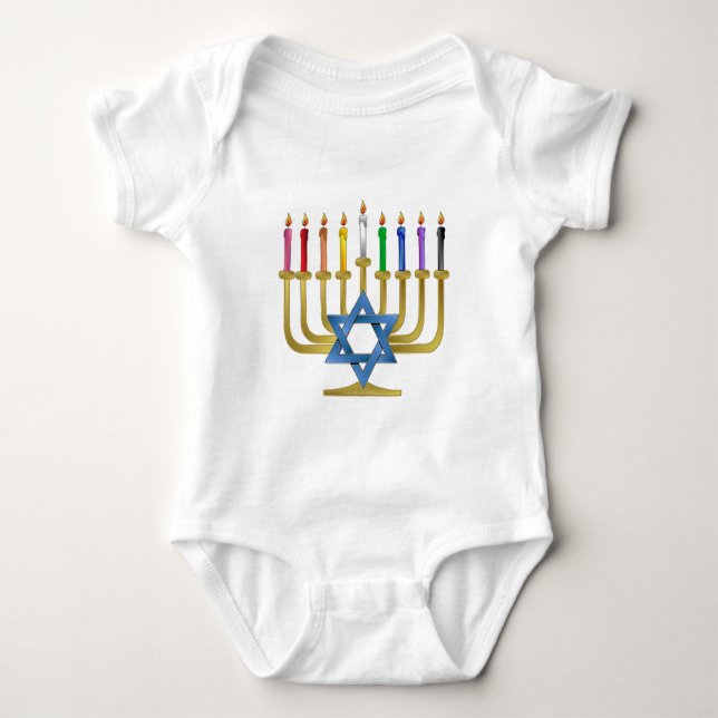 Hanukkah Rainbow Candles Guld Menorah Tee (Framsida)