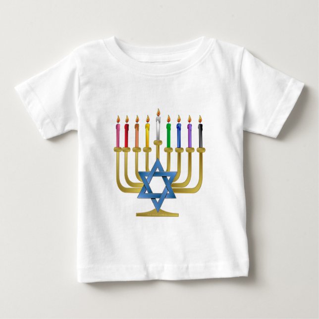 Hanukkah Rainbow Candles Guld Menorah Tee Shirt (Framsida)