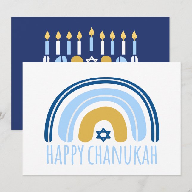 HANUKKAH Rainbow Menorah Dreidel Greeting Card (Fram/baksida)