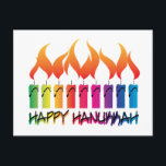 Hanukkah Rainbow Menorah Helg Vykort<br><div class="desc">Contemporaryns regnbågsmenorah firar den judiska julhelgen med Lycklig Hanukkah i ord. Originalkonst av Margaret Loftin Whiting.</div>