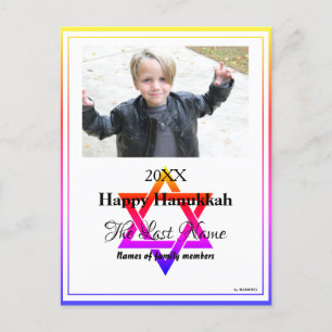 Hanukkah Rainbow Trimmed Menorah Postcard Helg Vykort
