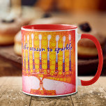 Hanukkah Red Orange Menorah Det är säsong till Gni Mugg<br><div class="desc">"Det är säsong till gnistra." En närbild av en ljus, färglös, röd orange och gult guld artsy-menorah hjälper dig att gå in i helgdag av Hanukkah i stil. Känn julhelgens värme och glädje när du dricker ur detta fantastiska, färgstarka Hanukkah-kaffe mugg. Gör en slående uppsättning på fyra mugg när den...</div>