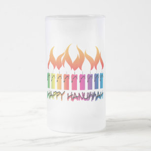 Hanukkah regnbågemenora frostat ölglas