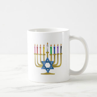 Hanukkah-regnbågsljus Guld Menorah Kaffemugg