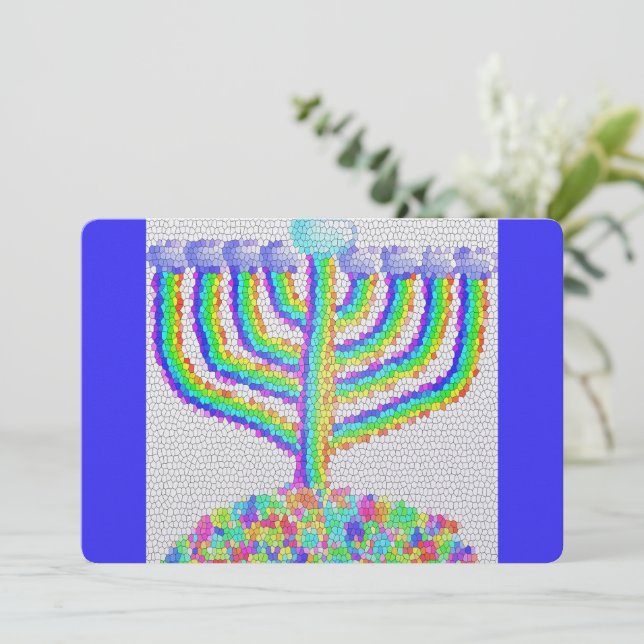 Hanukkah regnbågsmenorah judisk julkort (Stående Fram)