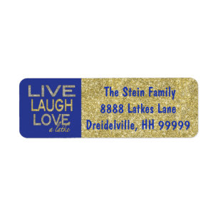 Hanukkah Returetiketter Guld/Blue "Kärlek a Latke" Returadress Etikett