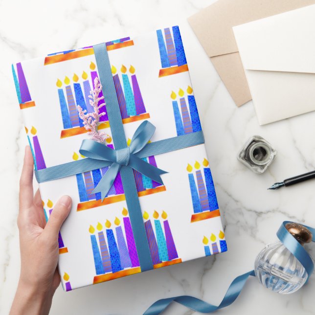 Hanukkah Roligt Artsy Blue Boho Mönster Candles Wh Presentpapper (Gifting)